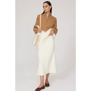 Staud Long Sleeve Hampton Knitted Sweater Two Tone Brown/White Womens Size XS